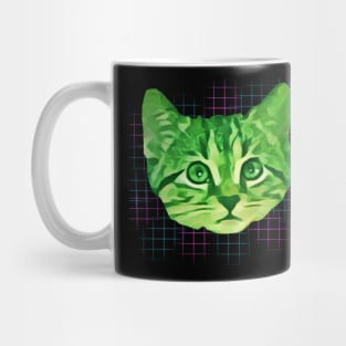 Green Kitty Face Grid Background Mug